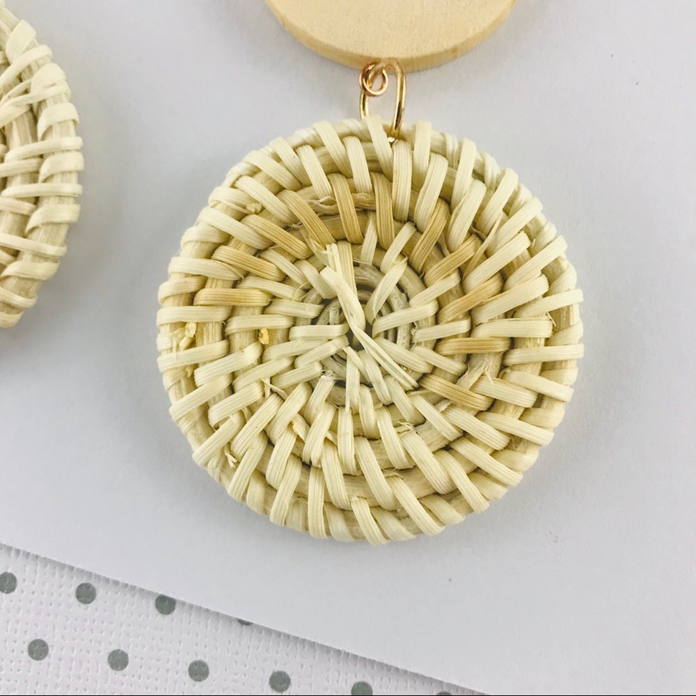 Wicker Earrings Woven Rattan Dangling Basket Straw - Picture 5 of 5
